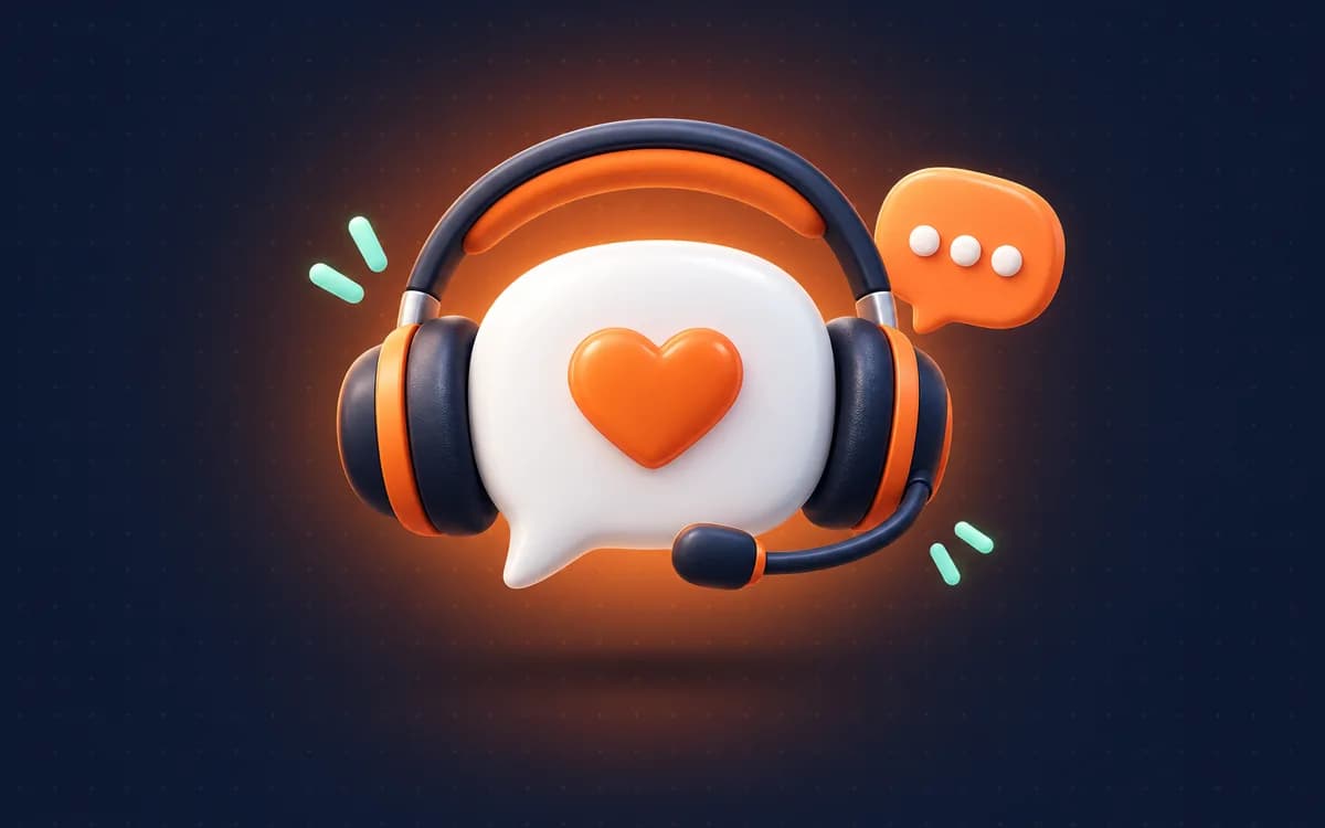 Fone de atendimento com um balão de conversa e um coração